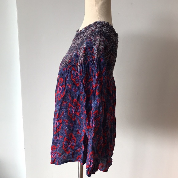 Vintage AMERICA blue & red peasant hippie blouse - Picture 5 of 11